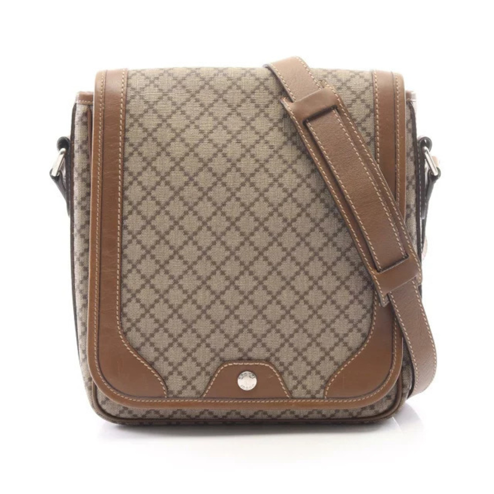 Gucci Diamante Shoulder Bag Canvas Leather Beige Cream Brown